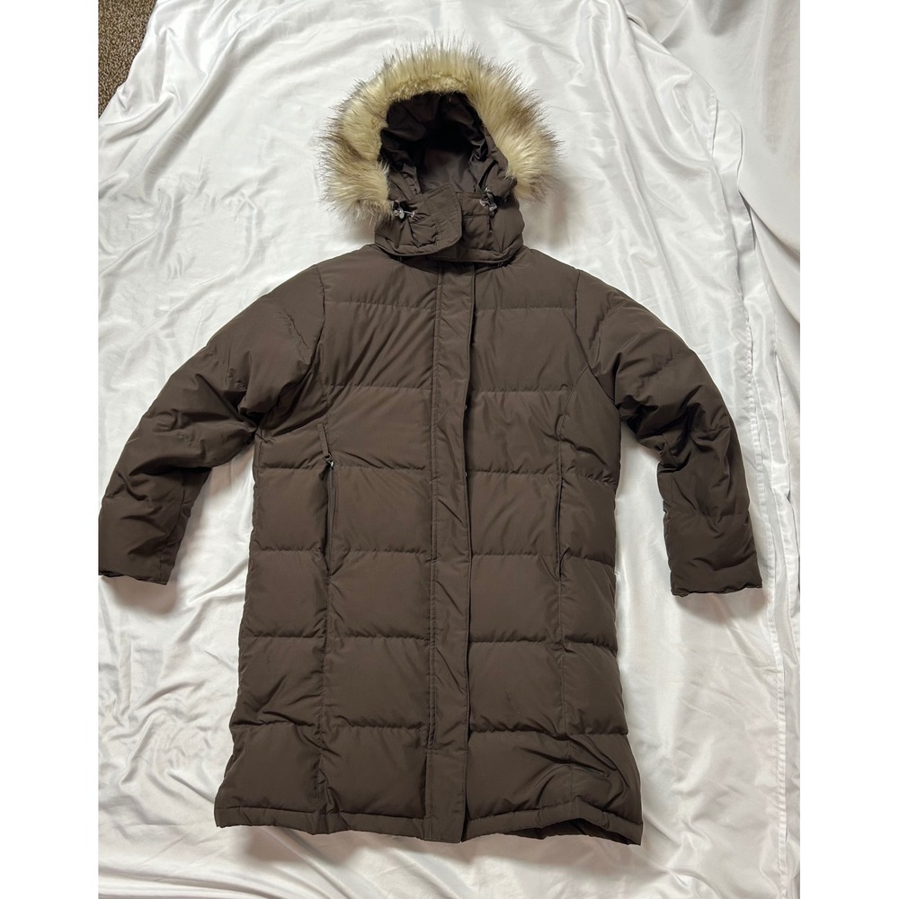 LL Bean Ultrawarm Down Parka Brown Faux Fur Hood Puffer Coat Ski Petite M 227261